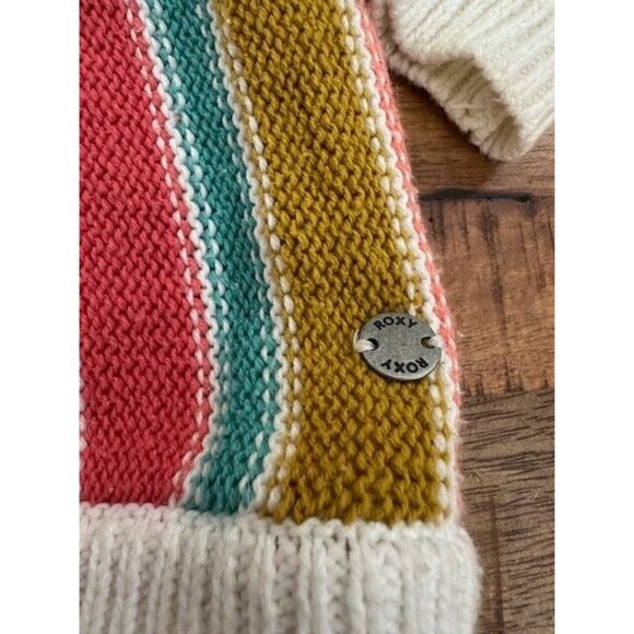 ROXY V neck Pullover Sweater Striped Medium Hood Oversized Beach Boho Turning Ou - Picture 4 of 9